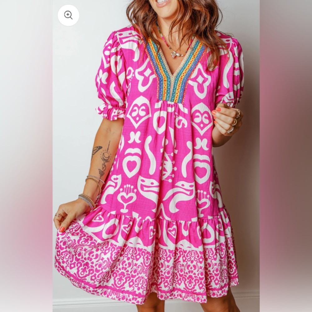 Vibrant Pink and White Midi Dress